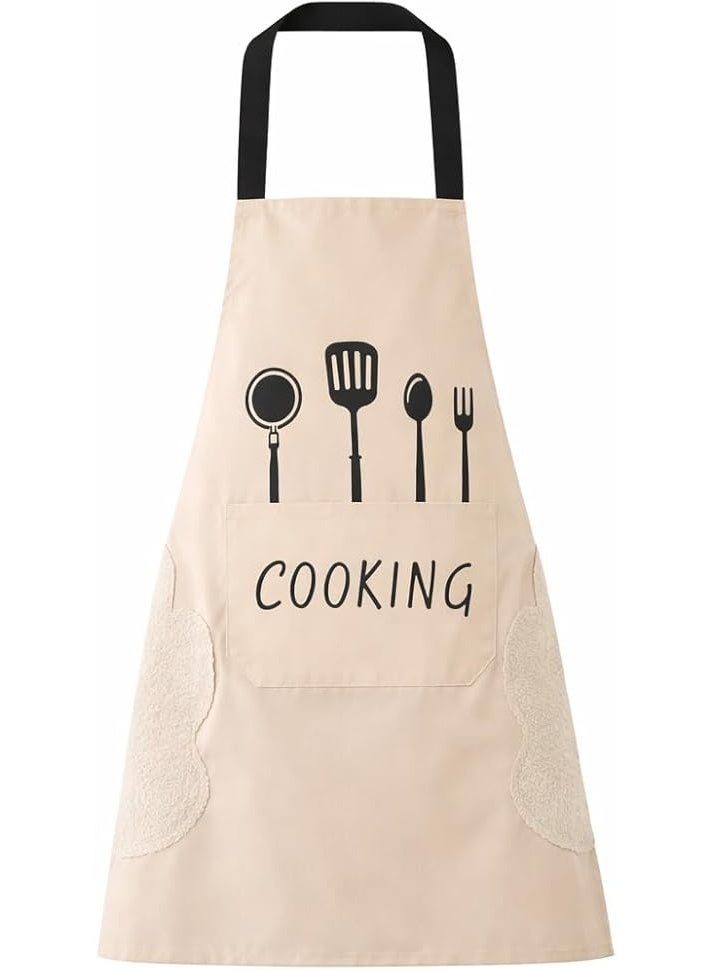 Waterproof PVC kitchen apron with a cooking design, featuring a coral fleece hand towel with an expandable pocket. Durable and protective for cooking, painting, housework, and everyday use. - Image 5